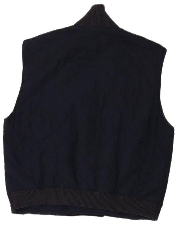 Vintage Herre Dobbeltradet Quiltet Gilet UK 40 Large Navy Blue Polyester