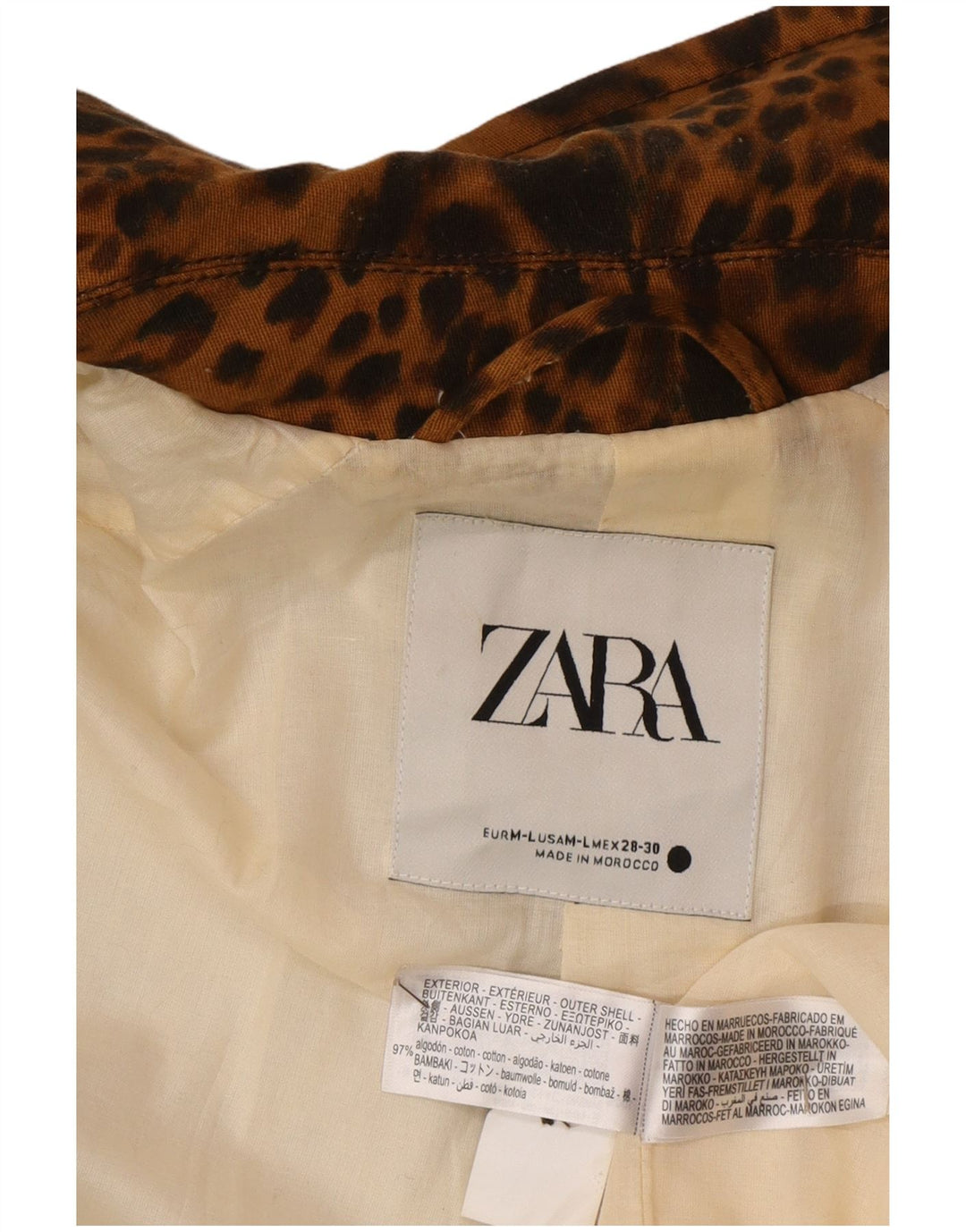 Zara Dame Oversized Overfrakke UK 14 Medium Brown Animal Print Bomuld