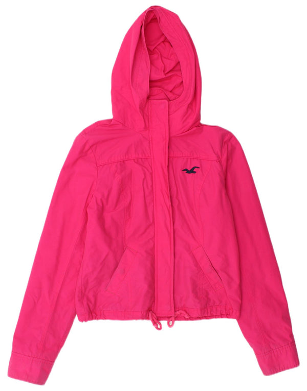 Hollister Dame Crop Hooded Windbreaker Jacket UK 10 Small Pink Bomuld