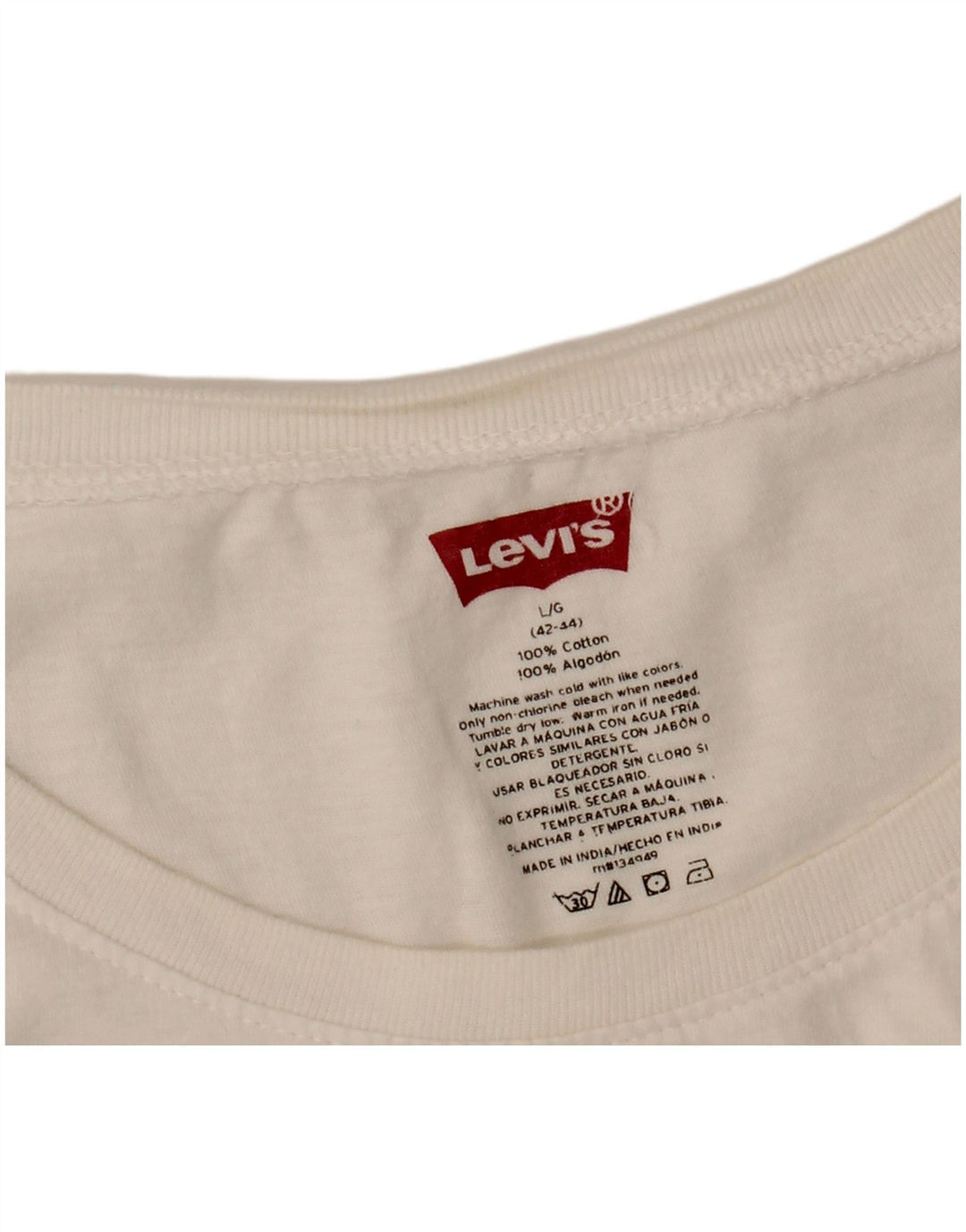 LEVI'S Herre T-Shirt Top UK 42/44 Stor hvid bomuld