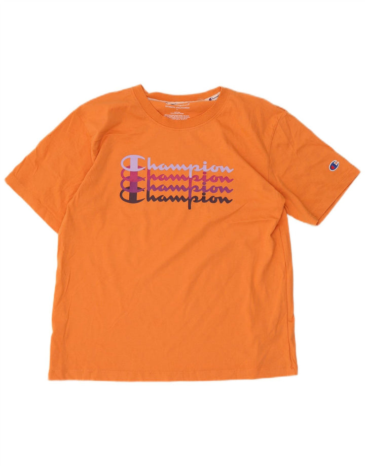 Champion Dame Grafisk T-Shirt Top UK 12 Medium Orange Bomuld