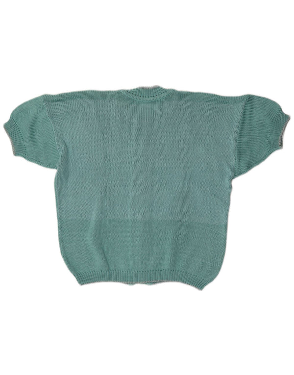Vintage kortærmet cardigan sweater til kvinder UK 16 Large Green