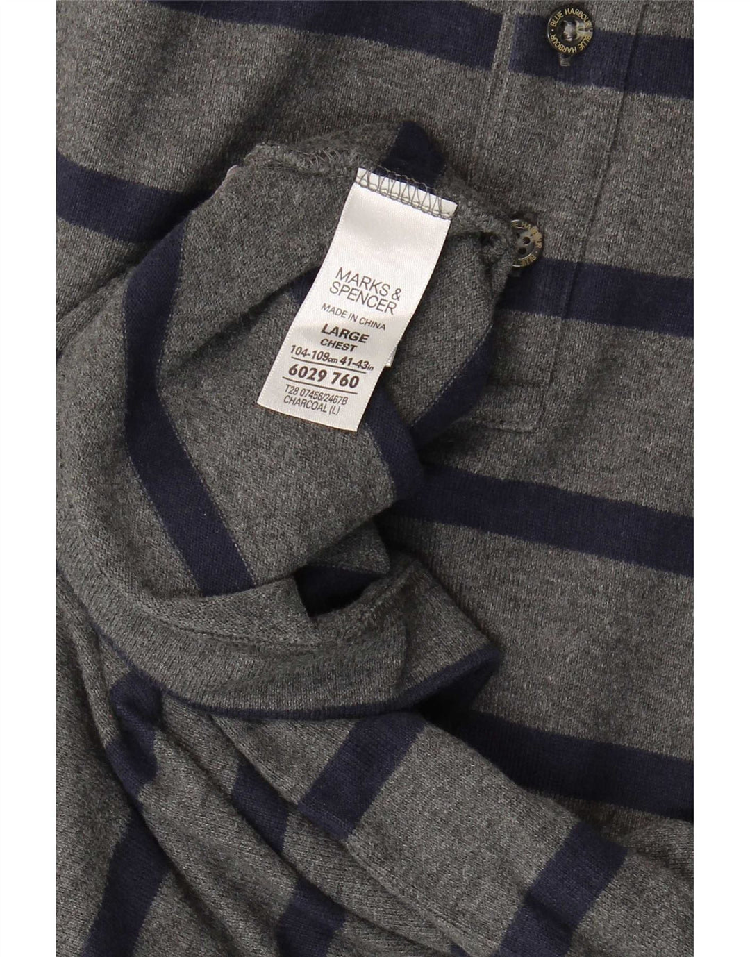 Marks & Spencer Langærmet poloshirt til mænd, stor gråstribet bomuld