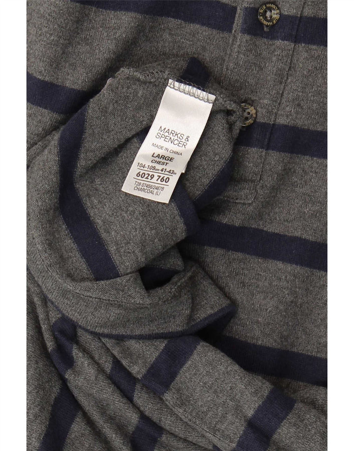 Marks & Spencer Langærmet poloshirt til mænd, stor gråstribet bomuld