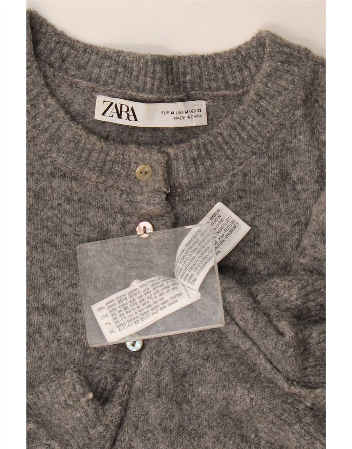 Zara Womens Crop Cardigan Sweater UK 12 Medium Grey Polyester