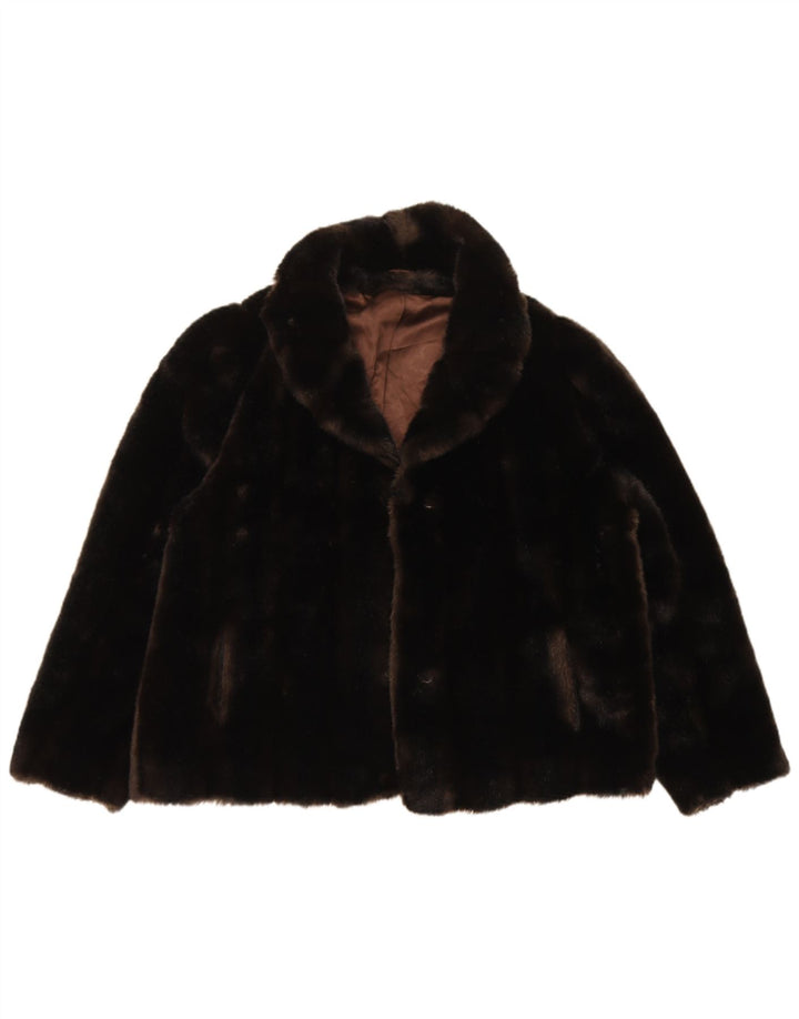 ASTRAKA Womens Oversized Faux Fur Jacket EU 44 XL Black Acrylic