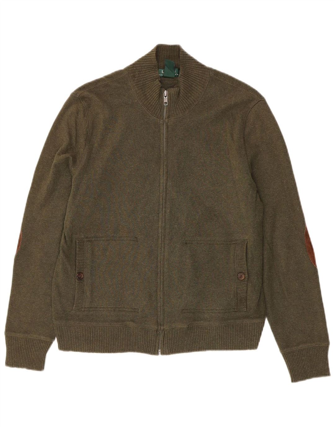 Ralph Lauren Dame Cardigan Sweater UK 14 Medium Khaki Bomuld