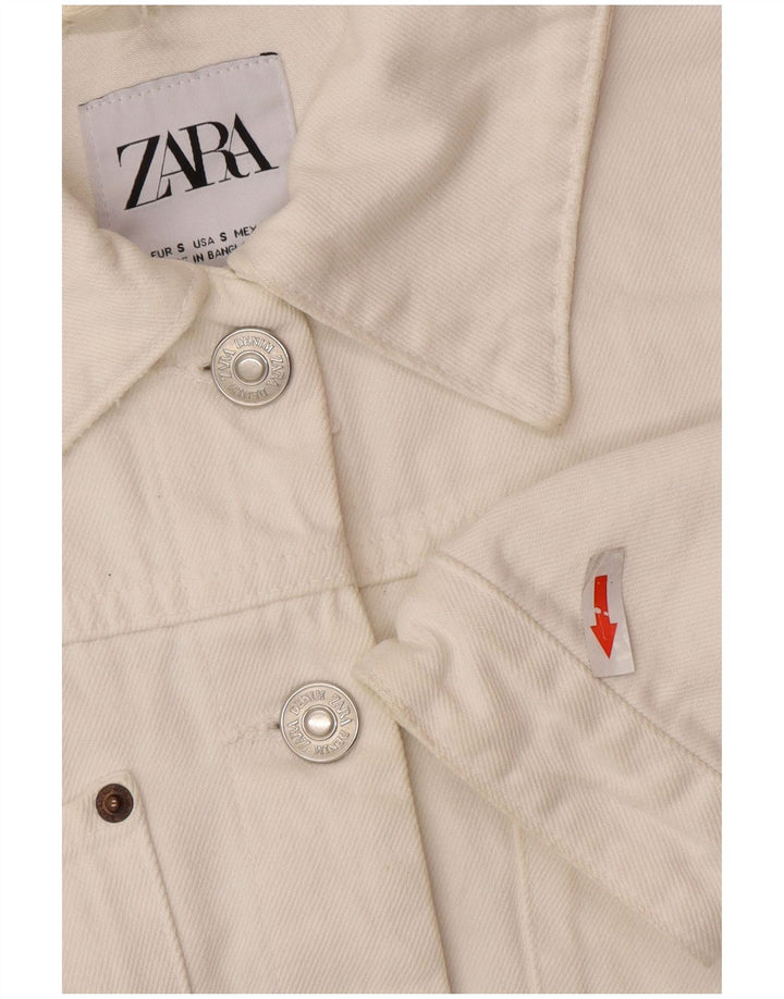 Zara Womens Crop Oversized denimjakke UK 10 Small White Bomuld