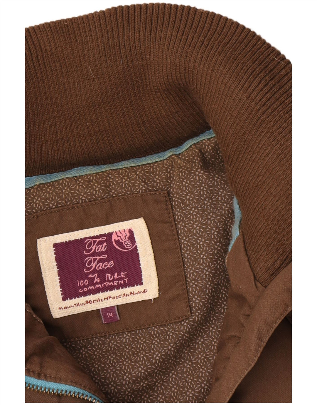 Fat Face Dame Polstret Gilet UK 14 Stor Brun Bomuld