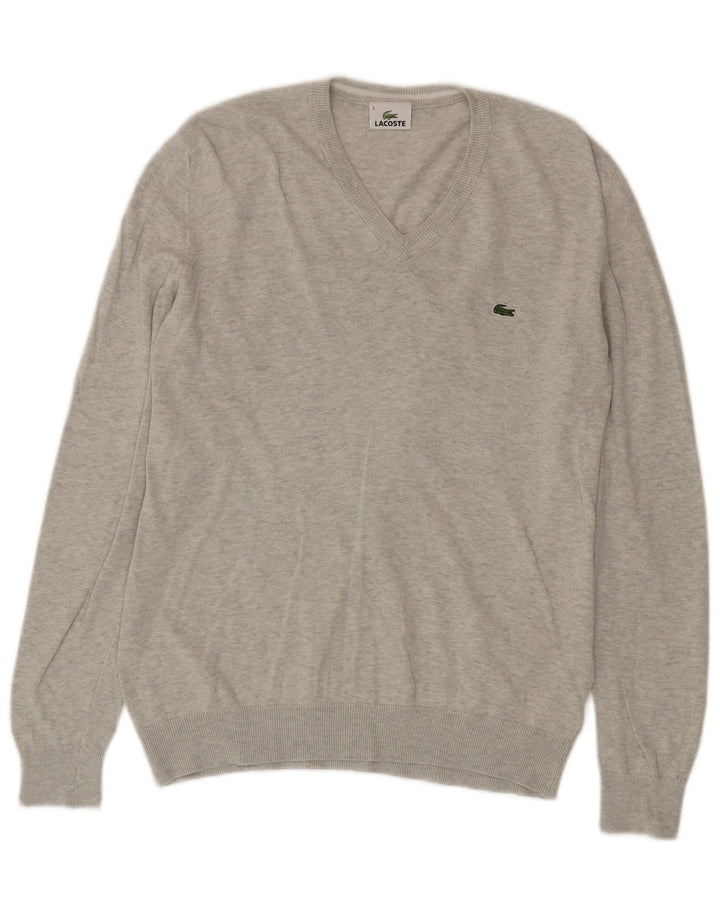 Lacoste Herre V-hals sweater Størrelse 5 Large Grå Flecked Bomuld