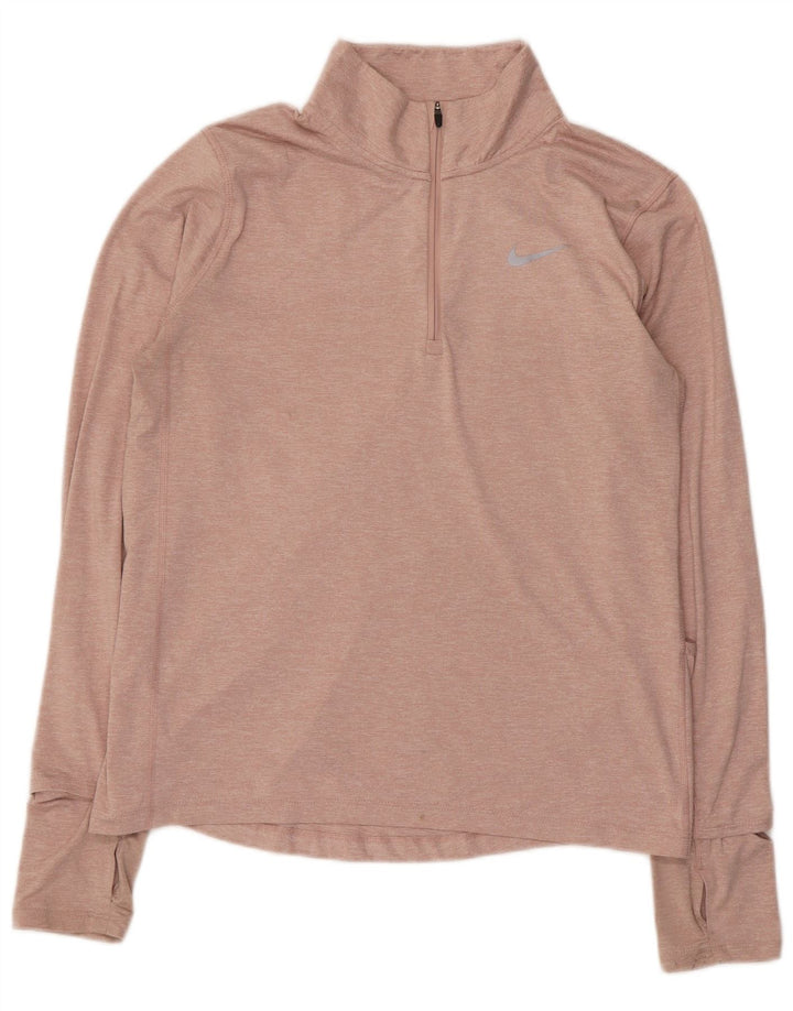 Nike Dame Dri Fit Pullover med lynlås-hals Træningsdragt Top UK 14 Medium Pink