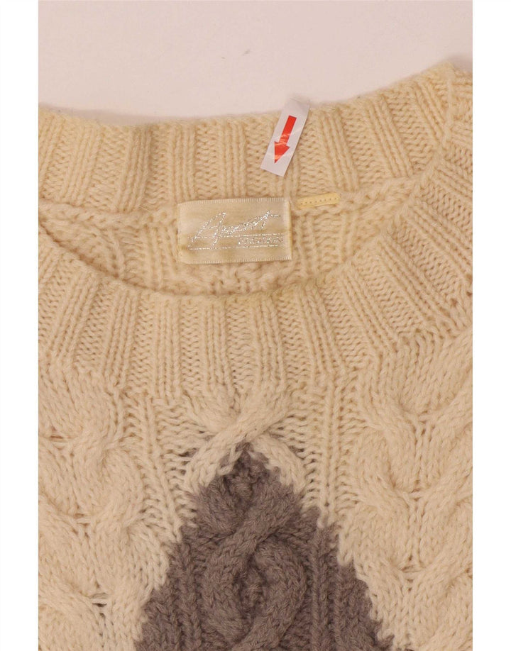 Apart Herre Crew Neck Jumper Sweater Medium Off White Argyle/Diamond Wool
