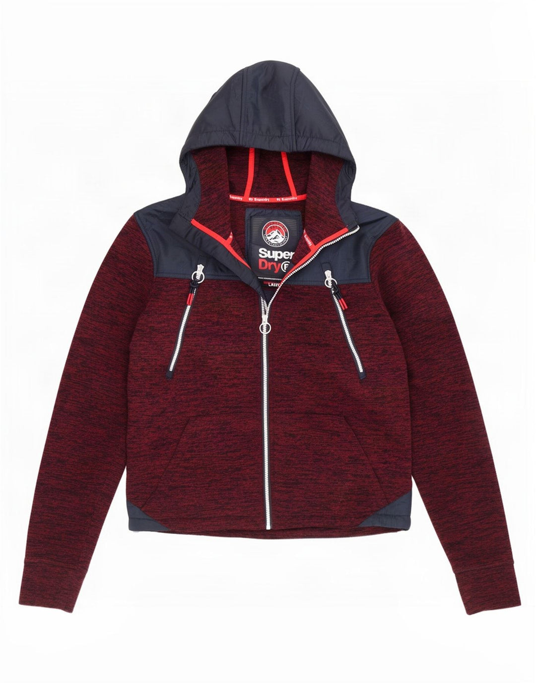 Superdry Hættetrøje med lynlås til mænd Large Burgundy Colourblock Polyester