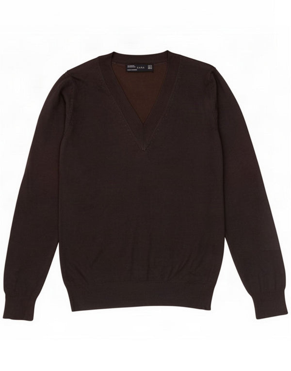 Zara Dame V-hals sweater UK 12 Medium Grey Viscose