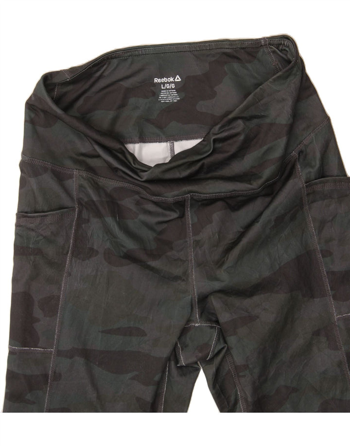 REEBOK Womens Leggings UK 14 Large  Grey Camouflage Vintage Reebok and Second-Hand Reebok from Messina Hembry 