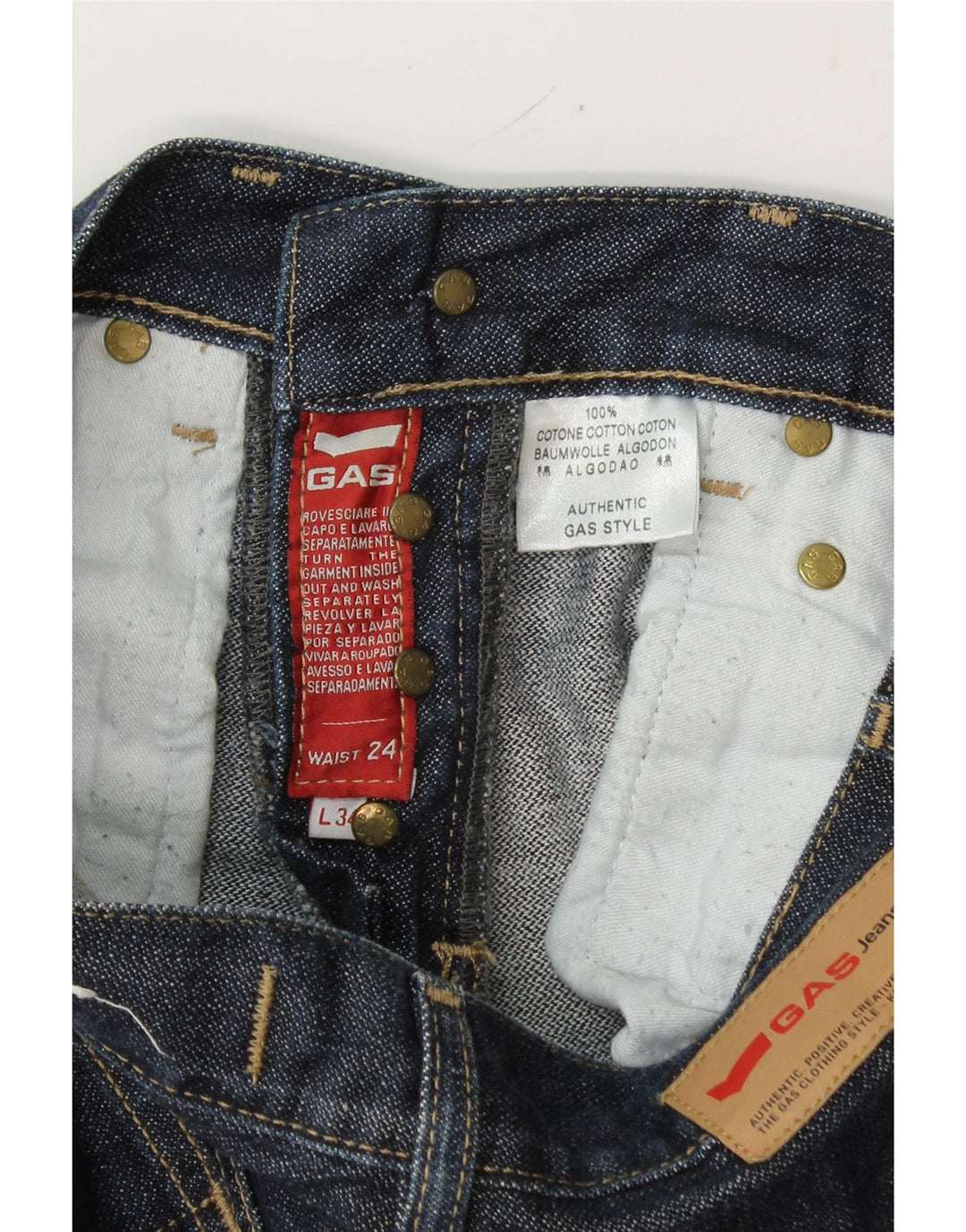 GAS Mens Straight Jeans W24 L30 Navy Blue Cotton Vintage Gas and Second-Hand Gas from Messina Hembry 