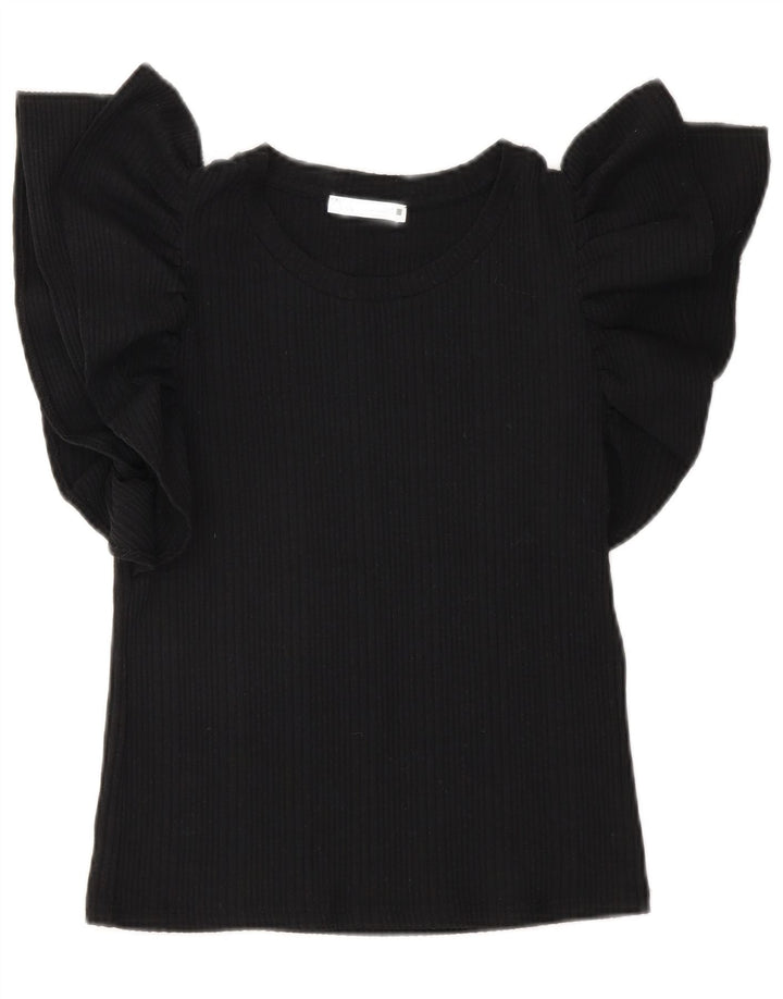 Zara Womens Crop Bluse Top UK 10 Small Black