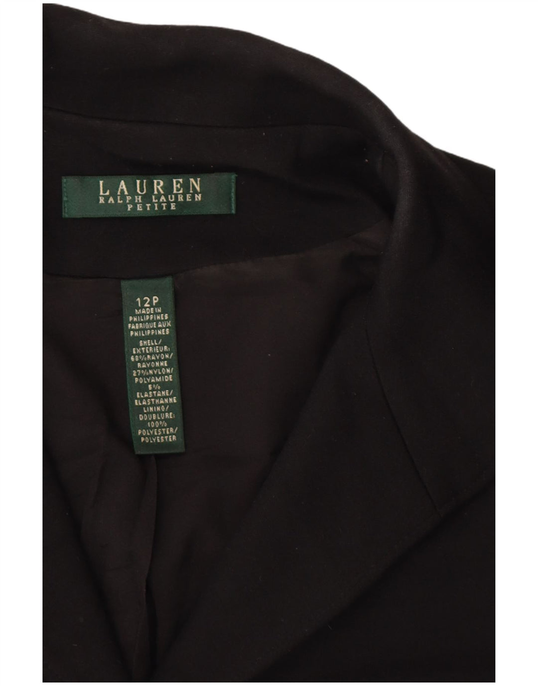 RALPH LAUREN Dame Petite Crop 5-knaps blazerjakke US 12 Large Sort