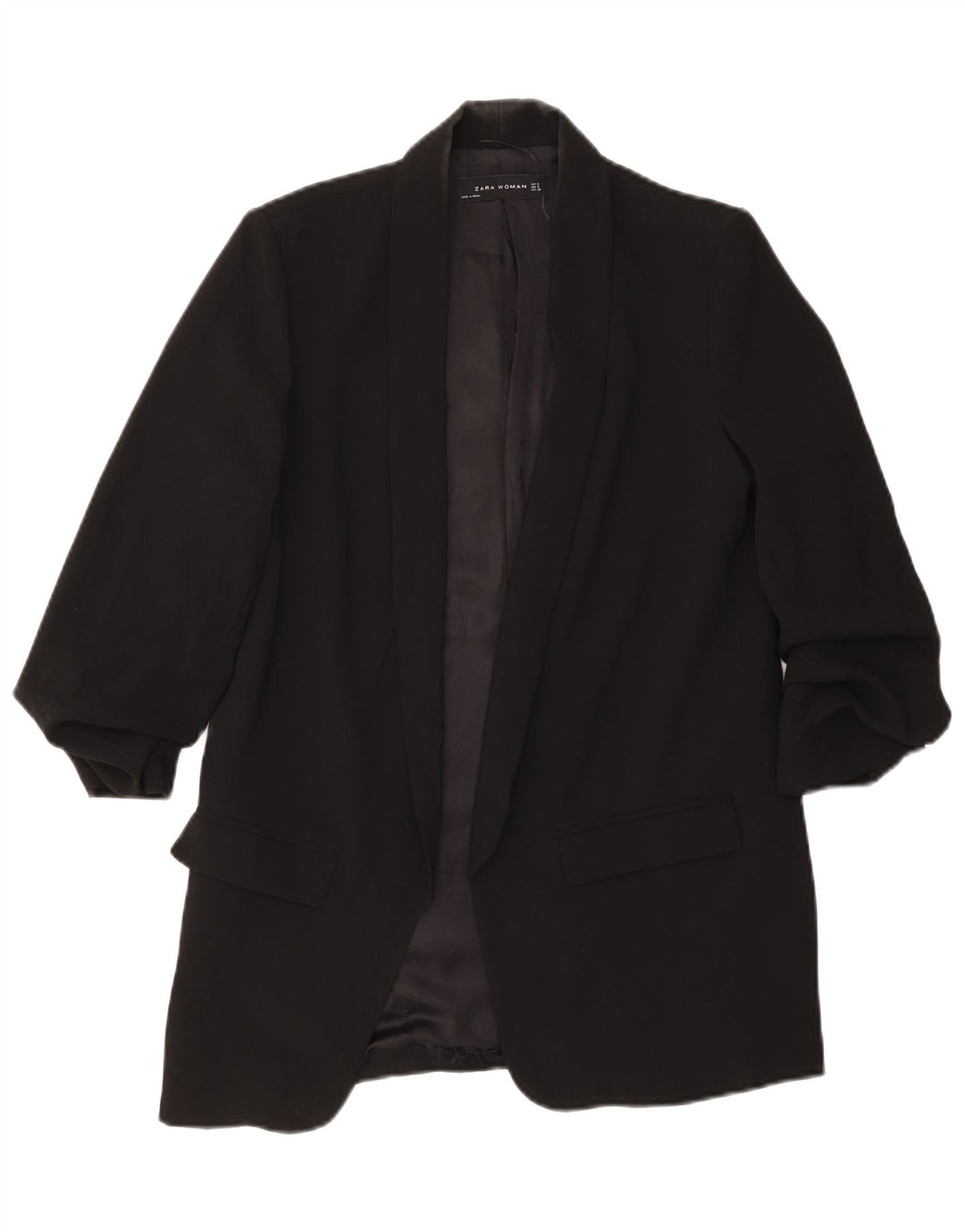 Zara Dame 3/4 ærmet åben blazerjakke UK 10 Lille sort polyester