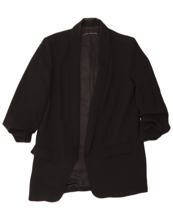 Zara Dame 3/4 ærmet åben blazerjakke UK 10 Lille sort polyester