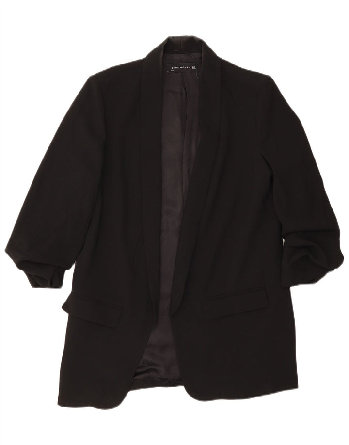 Zara Dame 3/4 ærmet åben blazerjakke UK 10 Lille sort polyester