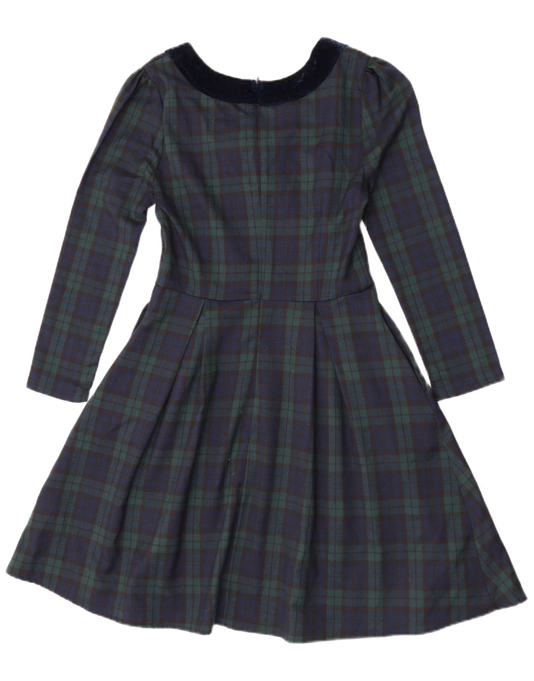 Joanie Dame Langærmet A-Line Kjole UK 8 Small Green Check Polyester