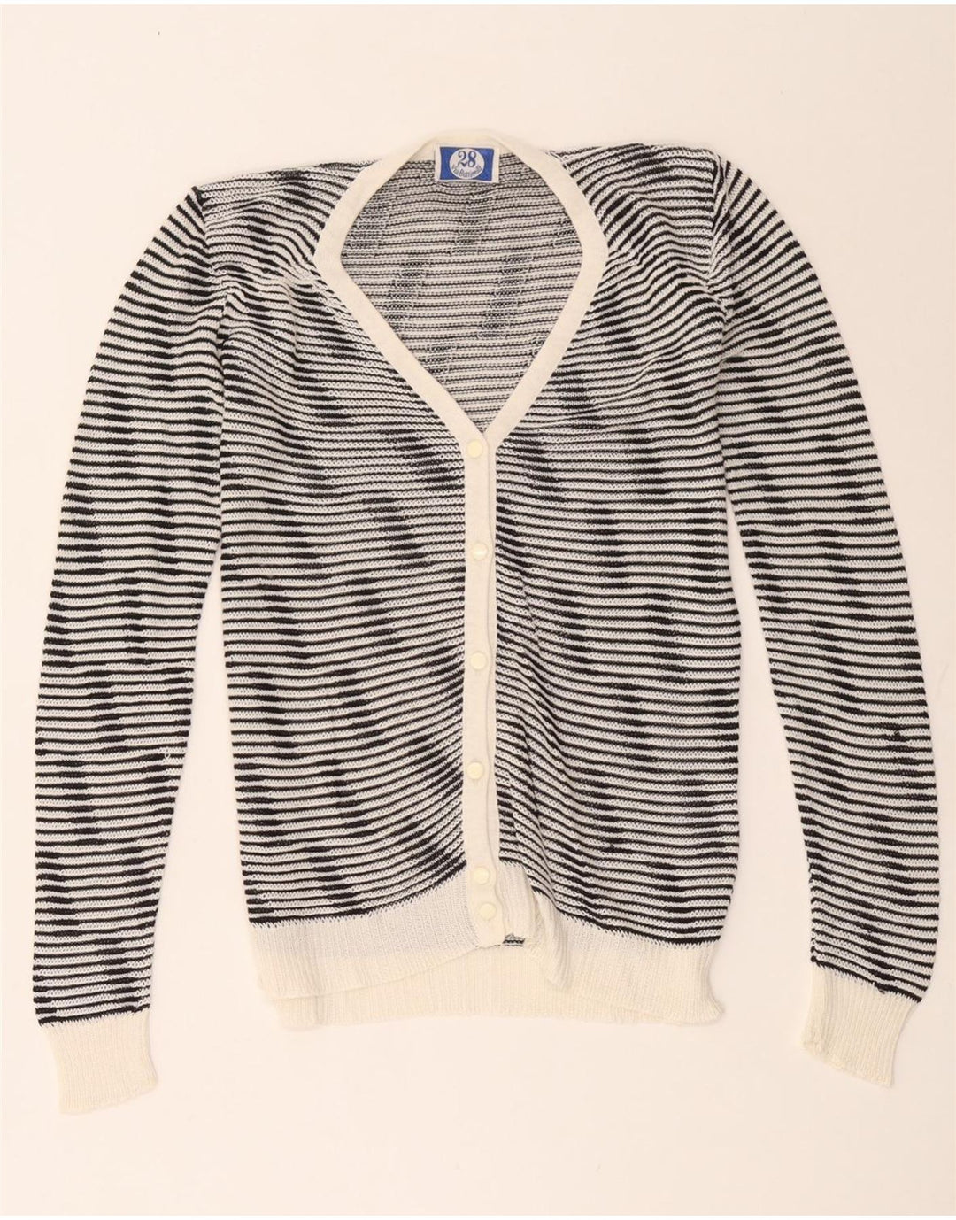 Vintage dame cardigan sweater UK 10 Lille sort stribet