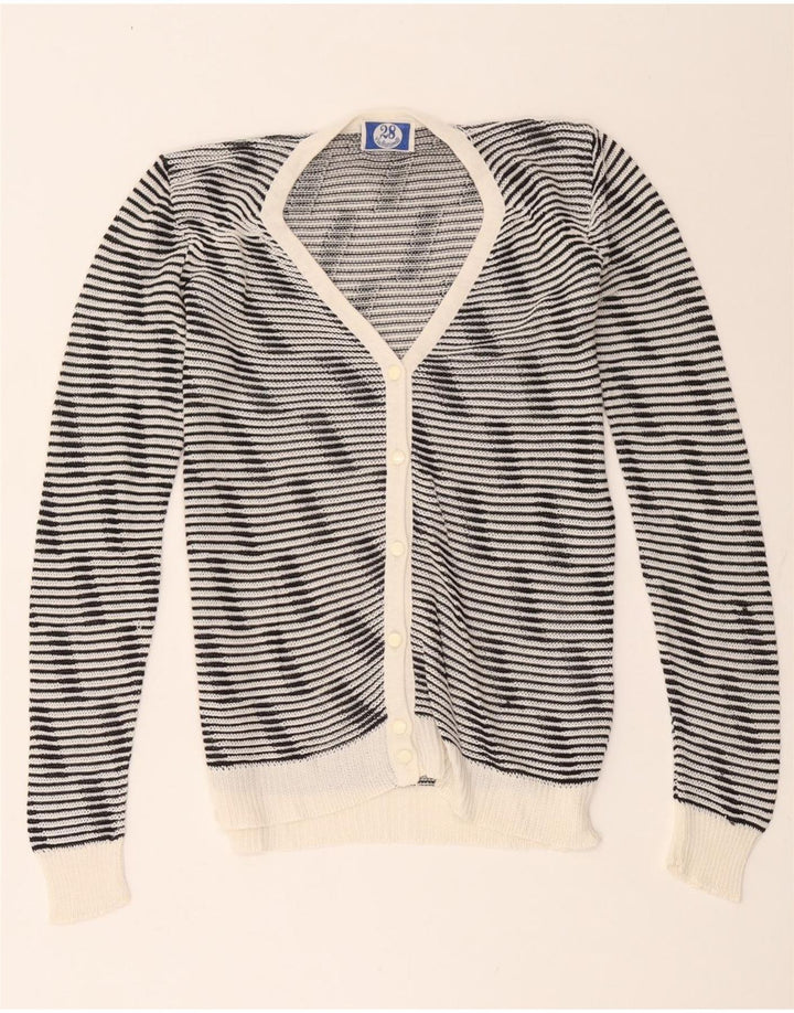 Vintage dame cardigan sweater UK 10 Lille sort stribet