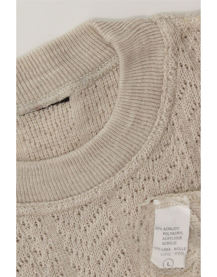 Vintage Herre Crew Neck Jumper Sweater Stor Beige Argyle/Diamond Akryl