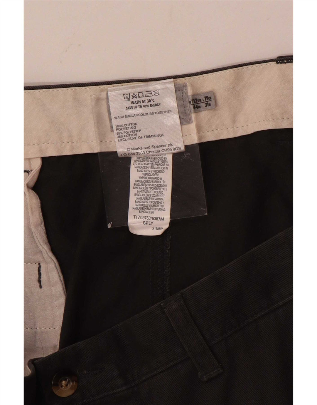 Marks & Spencer Straight Chino-bukser til mænd W44 L31 Grå bomuld