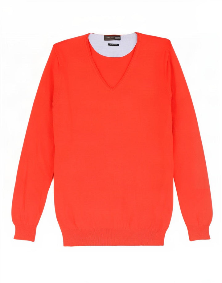 Zara Herre V-hals sweater Stor rød bomuld