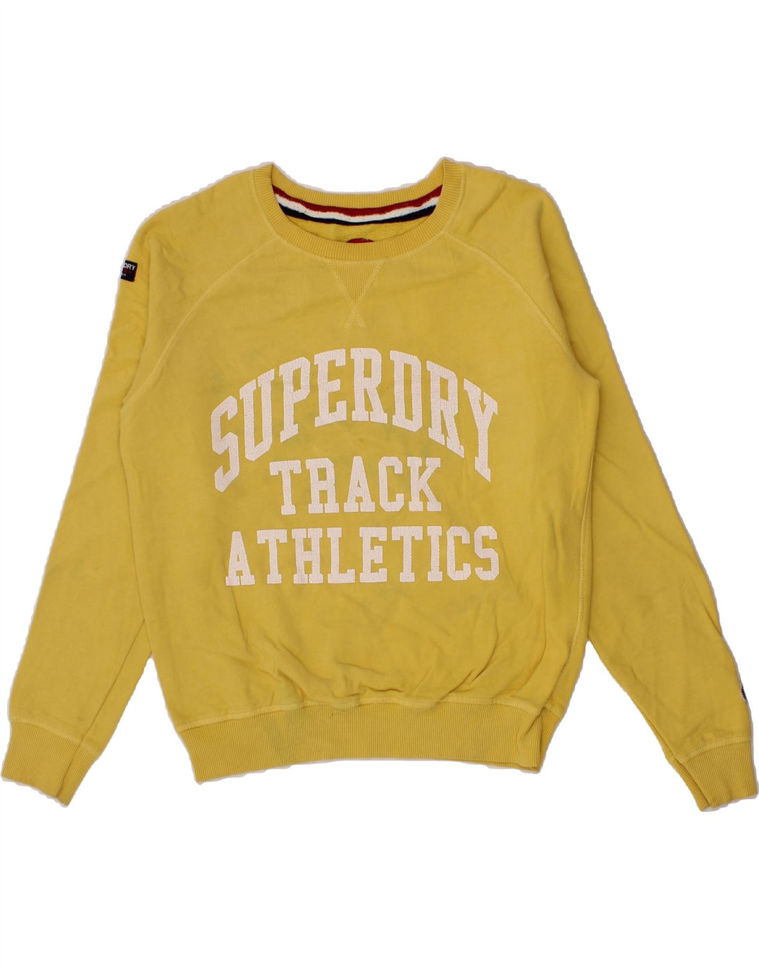 SUPERDRY Womens Graphic Sweatshirt Jumper UK 14 Medium Yellow Cotton Vintage Superdry and Second-Hand Superdry from Messina Hembry 