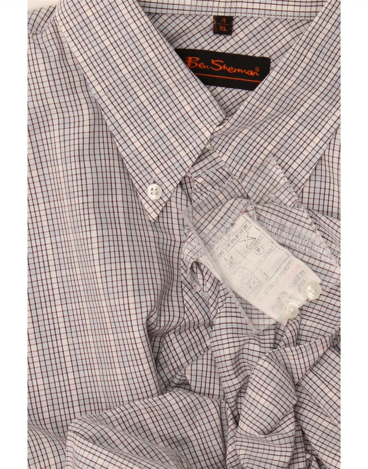 Ben Sherman kortærmet herreskjorte XL blå ternet bomuld