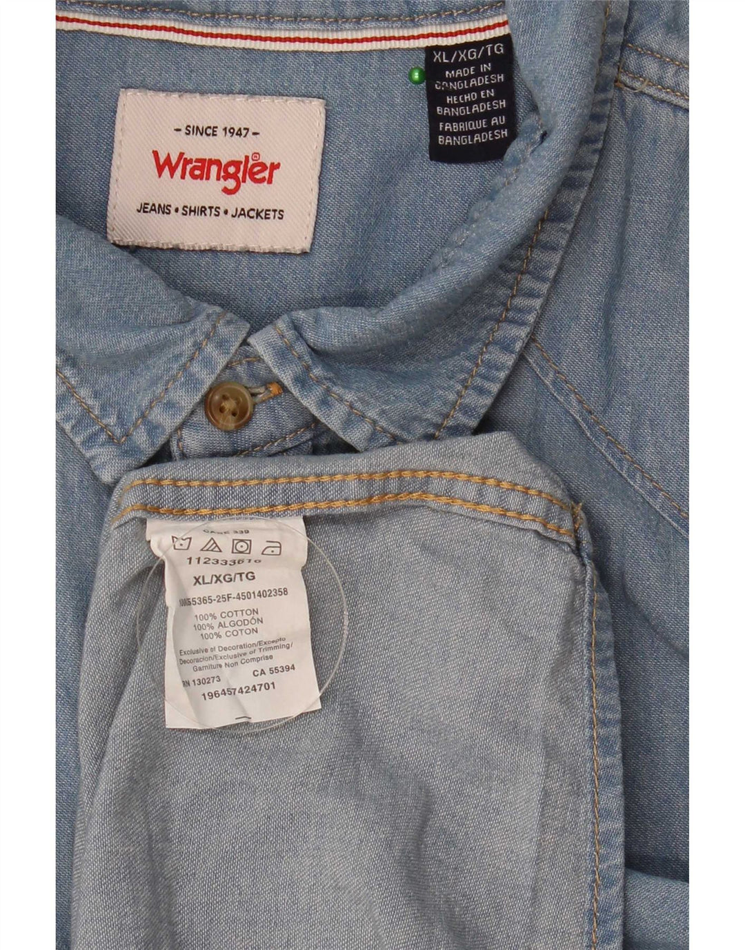 Wrangler Herre Denim Shirt XL Blå Bomuld