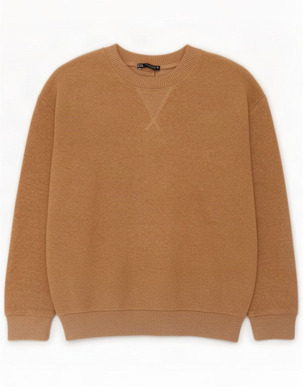 Zara Womens Crew Neck Jumper Sweater UK 16 Large Beige Polyester