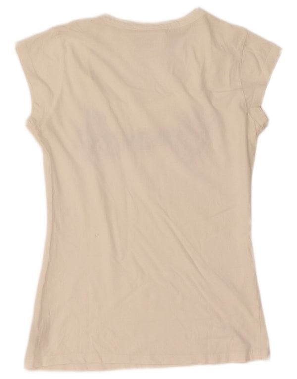 Dkny Womens Grafisk T-Shirt Top UK 8 Small White Floral Cotton