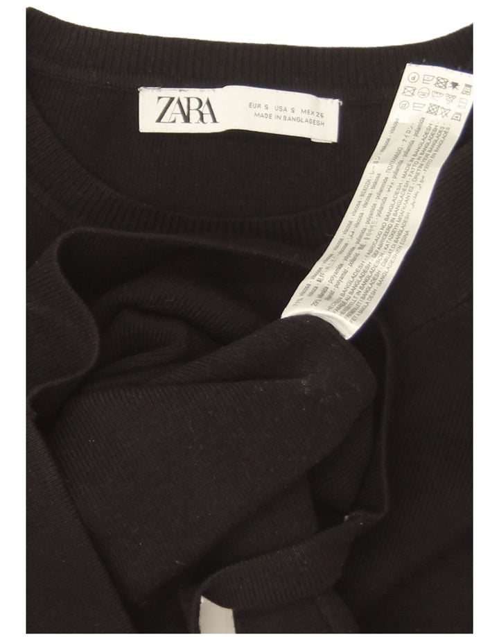 Zara Dame Crop Crew Neck Jumper Sweater UK10 Small Black Viscose