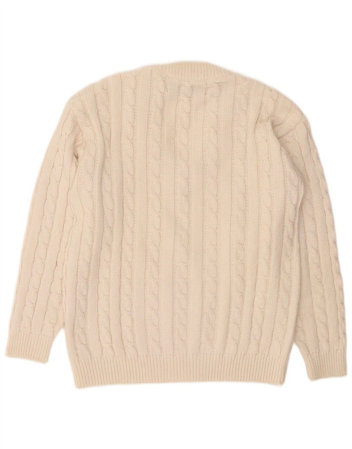 Vintage Herre V-hals sweater Medium Off White Akryl