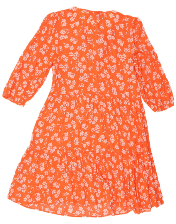 Marks & Spencer Kvinders 3/4-ærmet Tiered Dress UK 8 Small Orange Floral