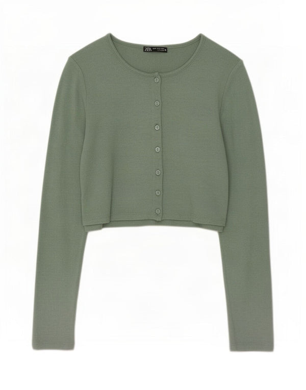 Zara Womens Crop Cardigan Top UK 12 Medium Green Viscose
