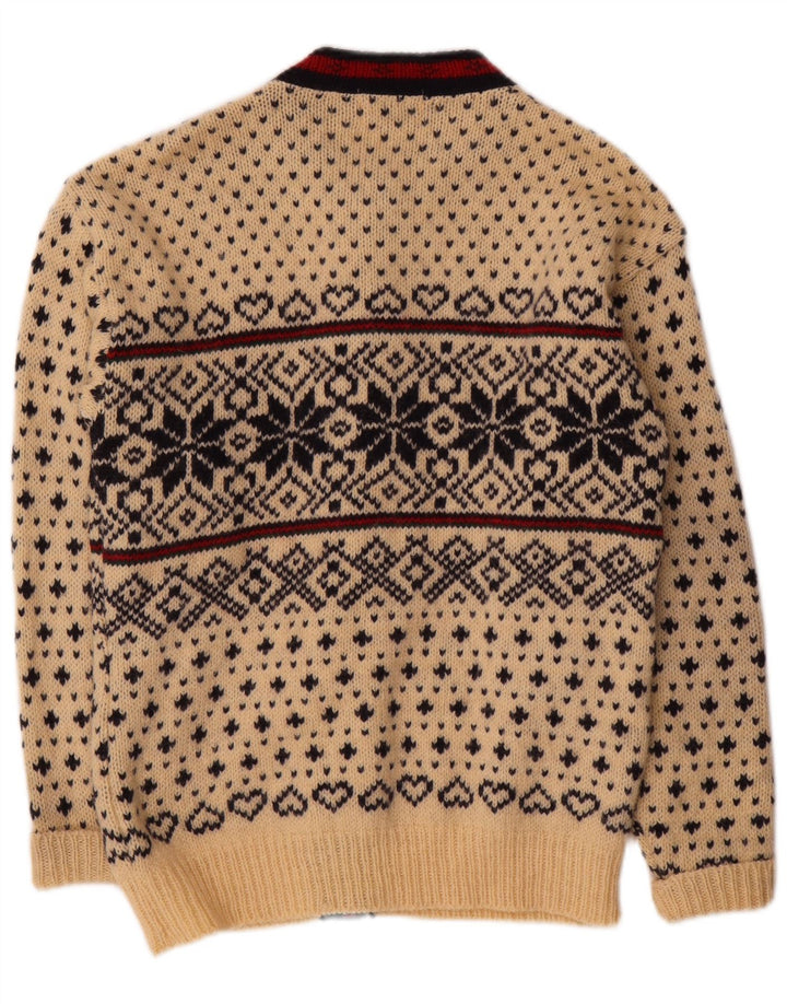 L.L.Bean Dame Cardigan Sweater UK 14 Medium Off White Fair Isle Wool