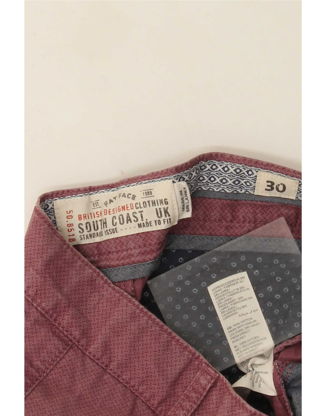 Fat Face Herre Chino Shorts W30 Medium Pink Plettet Bomuld