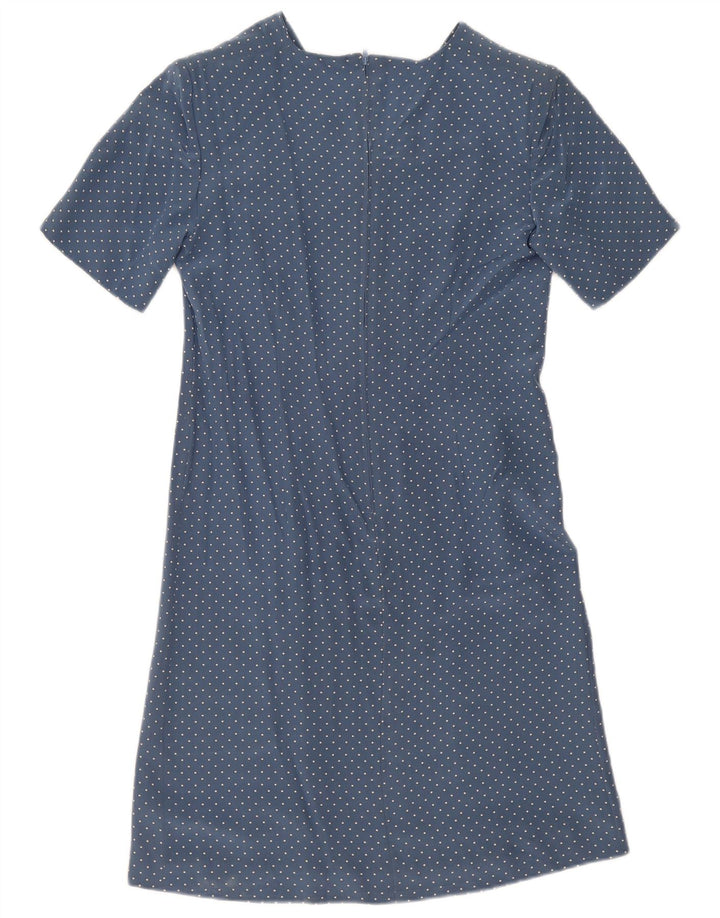 Vintage Dame A-Line Kjole UK 12 Medium Blue Spotted