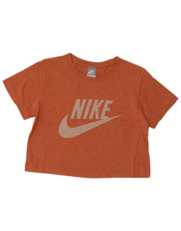 Nike Dame Crop Graphic T-Shirt Top UK 10 Small Orange Flecked Bomuld