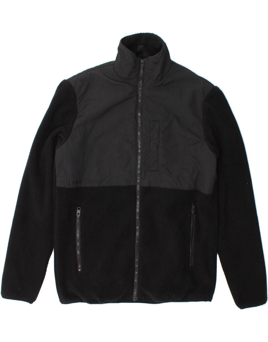 JACK & JONES Mens Fleece Jacket UK 36 Small Black Colourblock Polyamide Vintage Jack & Jones and Second-Hand Jack & Jones from Messina Hembry 