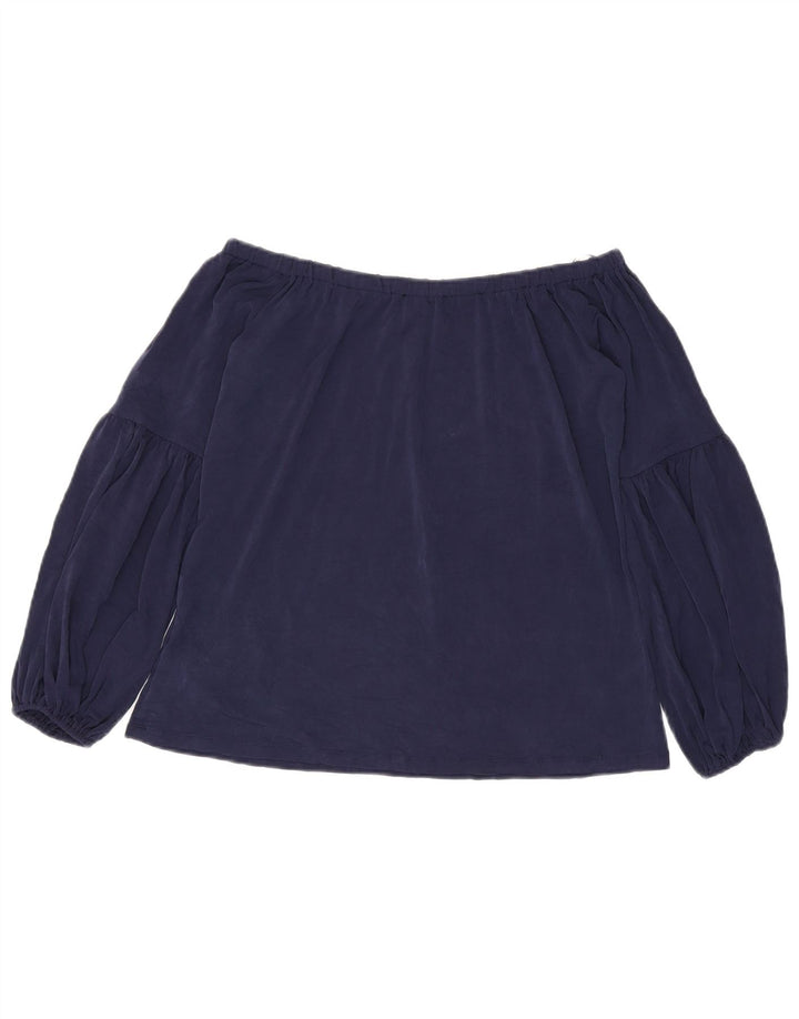 Michael Kors Dame Crop Off Shoulder Top UK 10 Small Navy Blue Polyester