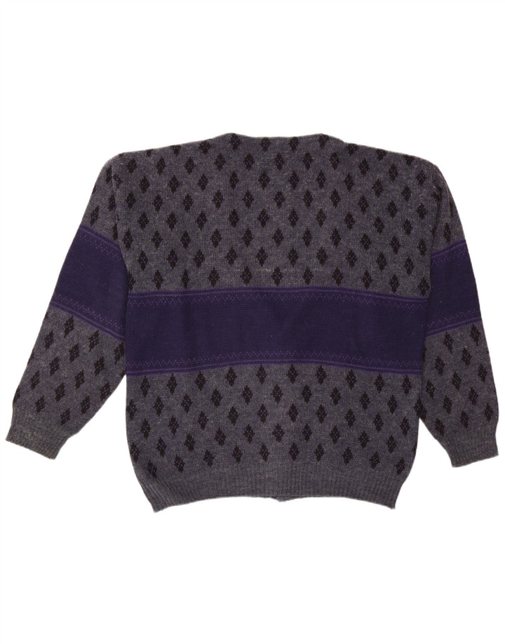 Vintage herre grafisk cardigan sweater XL marineblå Argyle/Diamond