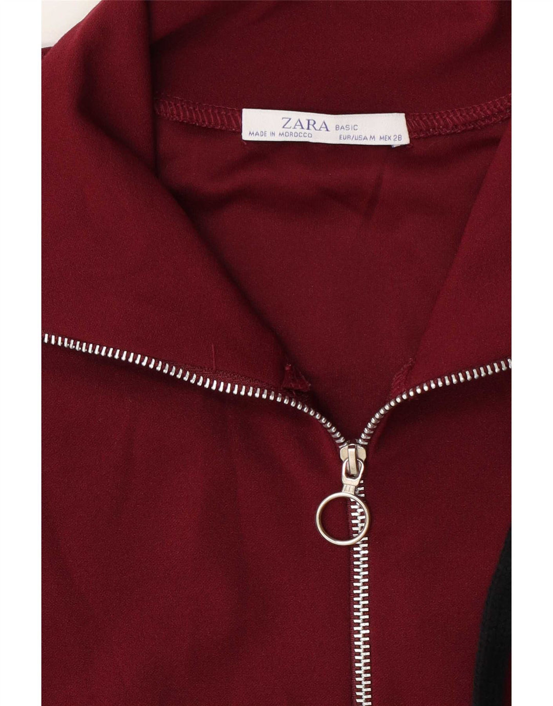 Zara Womens Zip Neck Pullover Træningsdragt Top UK 14 Medium Burgundy