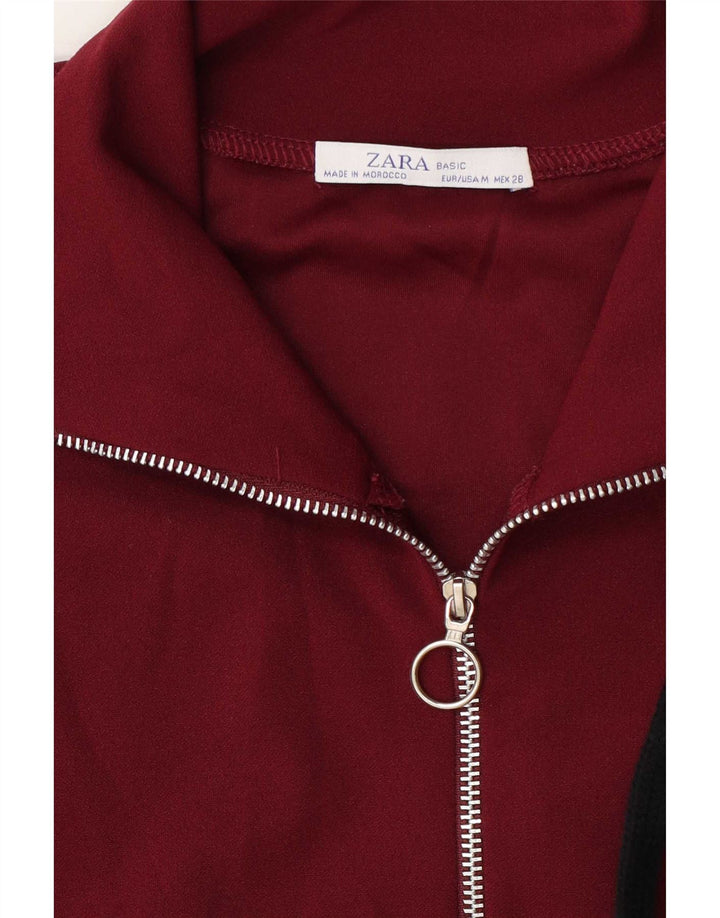 Zara Womens Zip Neck Pullover Træningsdragt Top UK 14 Medium Burgundy