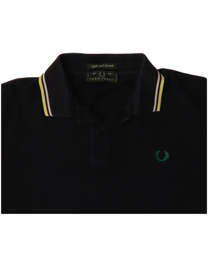 Fred Perry Womens Crop Polo Shirt UK 14 Medium Black Bomuld